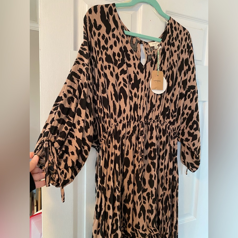 Umgee USA Mocha Leopard High/Low Dress SIZE:1XL